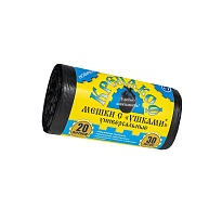 Мешки для мусора 20 л, с ушками, черные, в рулоне 30 шт., ПНД, 10 мкм, 550х440 мм, Крепакоф, 4607075710405 в Химкам