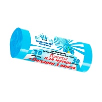 Мешки для мусора 30 л, голубые, в рулоне 30 шт. + 3 пакета в подарок, ПНД, 5 мкм, 560х480 мм, Королевство Чистоты, МК3964 (ПЭКЧ-30-30г) в Химкам