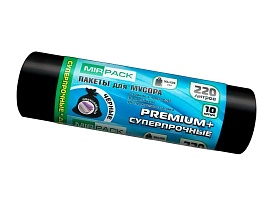 Мешки для мусора 220 л, черные, в рулоне 10 шт., ПВД, 45 мкм, 1250х930 мм, PREMIUM+, 2201068 в Химкам