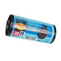 Мешки для мусора 30 л, с ушками, черные, в рулоне 30 шт., ПНД, 9 мкм, 600х500 мм, Крепак, 4607075710450 в Химкам