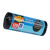 Мешки для мусора 120 л, с ушками, черные, в рулоне 20 шт., ПНД, 15 мкм, 1100х700 мм, Крепак, 4607075710368