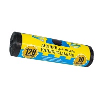 Мешки для мусора 120 л, с ушками, черные, в рулоне 10 шт., ПНД, 13 мкм, 1050х680 мм, Крепакоф, 4607075710252 в Химкам