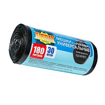 Мешки для мусора 180 л, с ушками, черные, в рулоне 30 шт., ПНД, 20 мкм, 1150х800 мм, Крепак, 4607075710399 в Химкам
