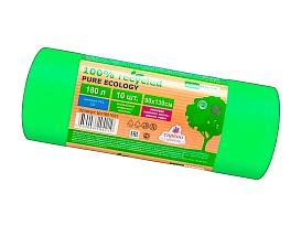 Мешки для мусора 180 л, ароматизированные, биоразлагаемые, зеленые, в рулоне 10 шт., ПВД, 40 мкм, 1300х930 мм, PURE ECOLOGY, bio1801081 в Химкам