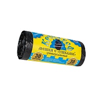 Мешки для мусора 30 л, с ушками, черные, в рулоне 30 шт., ПНД, 8 мкм, 580х460 мм, Крепакоф, 4607075710412 в Химкам Мешки для мусора 30 л, с ушками, черные, в рулоне 30 шт., ПНД, 8 мкм, 580х460 мм, Крепакоф, 4607075710412 в Химкам