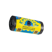 Мешки для мусора 30 л, с ушками, черные, в рулоне 30 шт., ПНД, 8 мкм, 580х460 мм, Крепакоф, 4607075710238 в Химкам