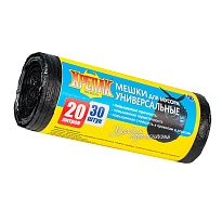 Мешки для мусора 20 л, черные, в рулоне 30 шт., ПНД, 10 мкм, 550х440 мм, Крепак, 4607075710092 в Химкам